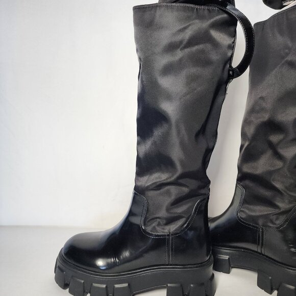 Prada Tall Leather Riding Boots - Black, Size 38, Mid-Heel Block Heel, Round Toe - Picture 9 of 16